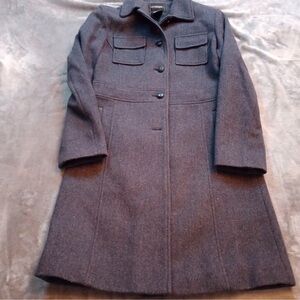 Women's Blue Grey Wool Pea Coat - Classic Button Front